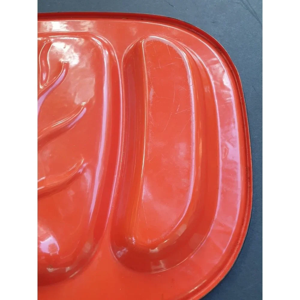 Vintage Orange Metal Enamel Meat Tray Platter Retro Decor